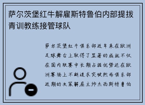 萨尔茨堡红牛解雇斯特鲁伯内部提拔青训教练接管球队 萨尔茨堡红牛解雇斯特鲁伯内部提拔青训教练接管球队