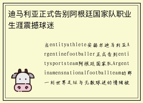 迪马利亚正式告别阿根廷国家队职业生涯震撼球迷
